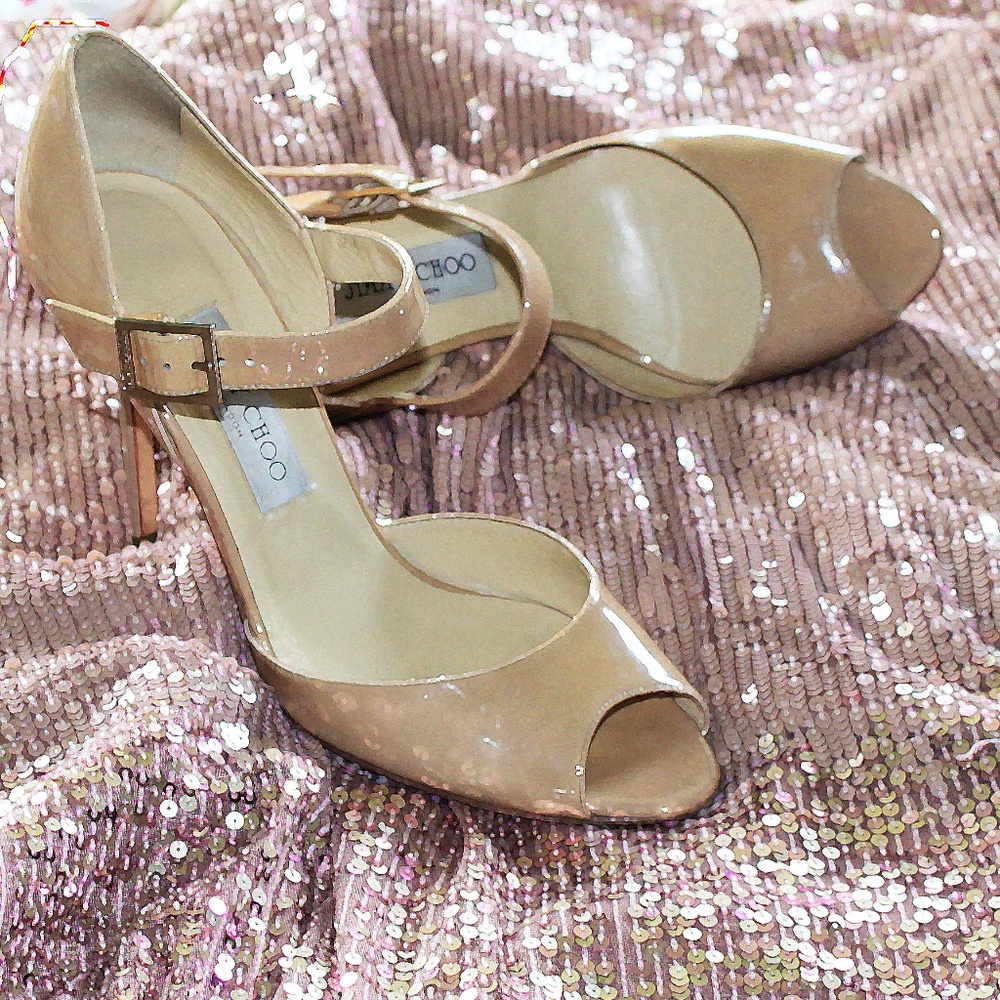 Jimmy Choo Nude Patent Leather Slingback Pumps